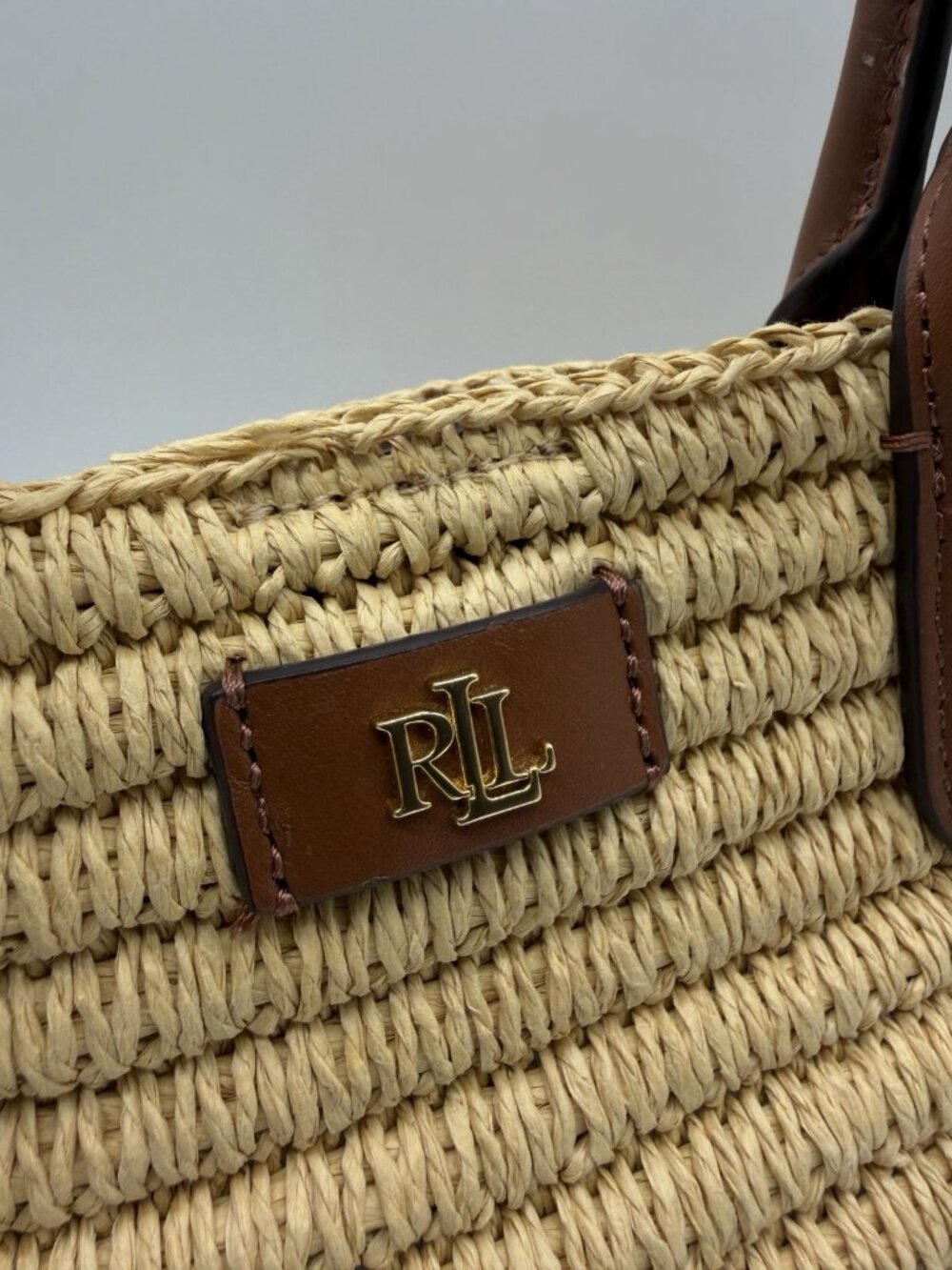 RALPH LAUREN Brie woven straw leather trim small tote shoulder bag -Natural - Picture 10 of 13
